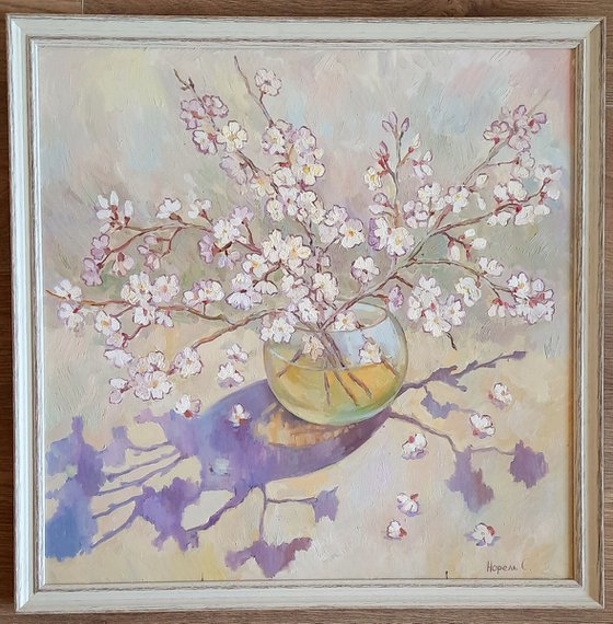 FLOWERING APRICOT BRANCHES- Original  oil painting (2019)