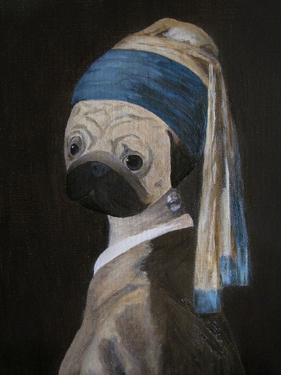 Pugmeer - Pug with a Pearl Earring (inspired by Jan Vermeer)