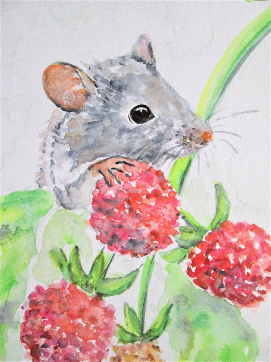 Field Mouse in Grass Original Watercolor good Painting