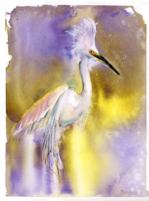 Heron in violet and yellow colors by Olga Shefranov (Tchefranov)