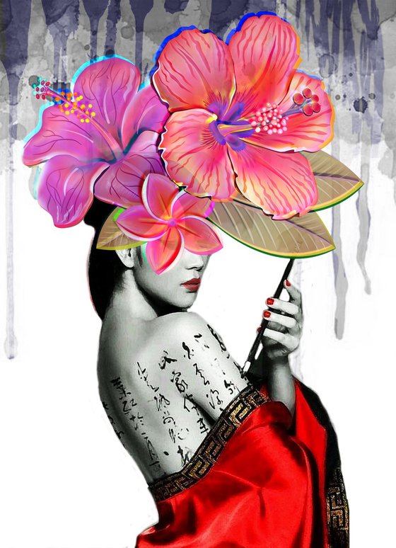 Geisha with Calligraphy