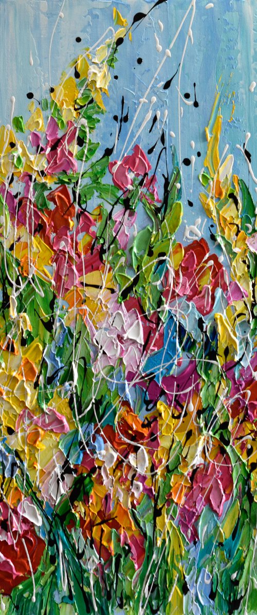 Sun Kissed Flowers - Textured Landscape Painting, Original Abstract Floral Artwork, Palette Knife Art by Olga Tkachyk