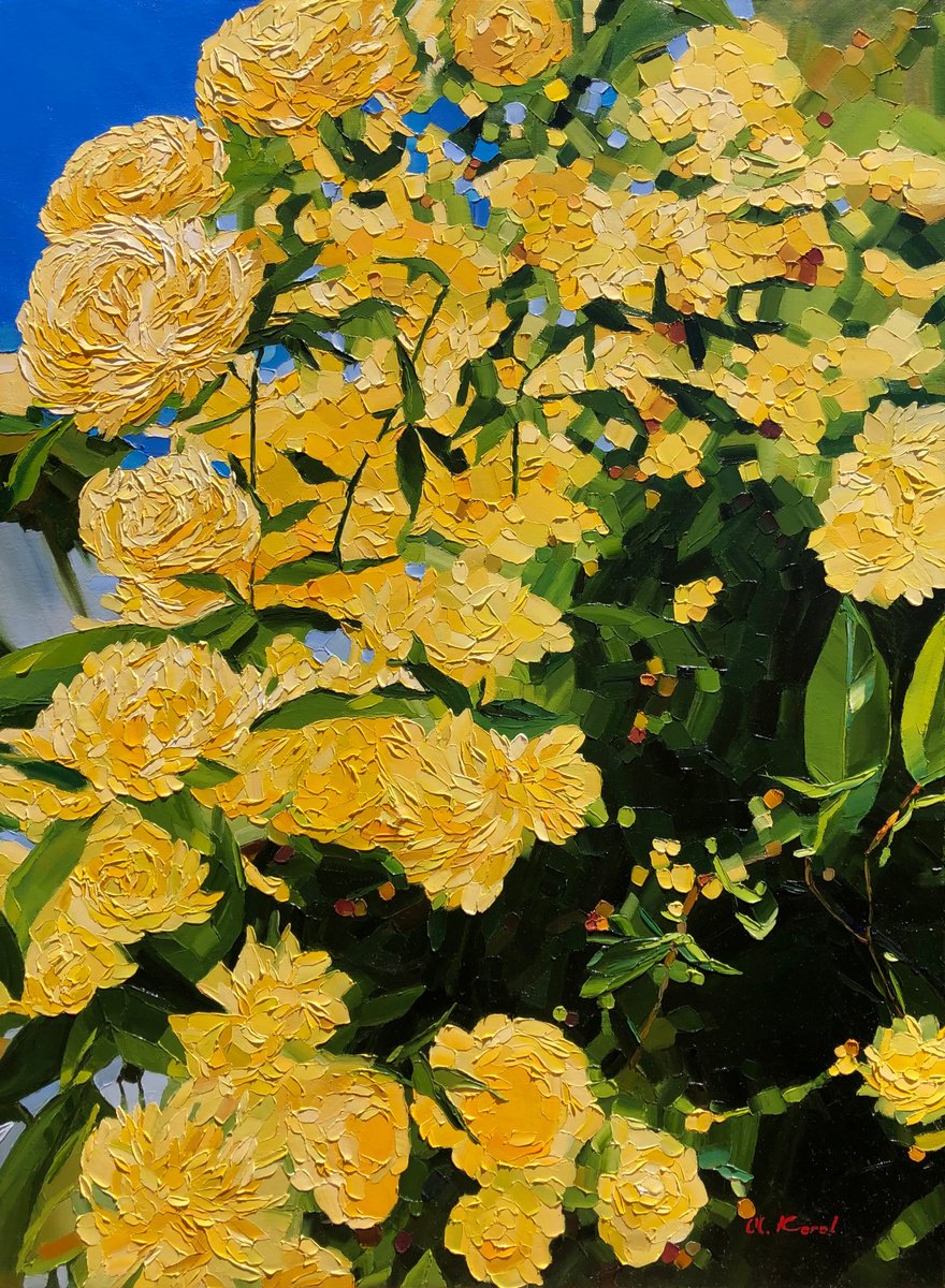 Photorealistic Botanical Oil Painting By Ulyana Korol, 24 X 32", Moment Of Yellow Bloom, Original Artwork