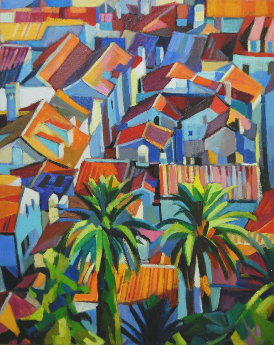 Impressionistic Cityscapes Oil Painting By Maja ?okic Mihajlovic, 16 X 20", Seascape / 50 X 40 Cm, Original Artwork