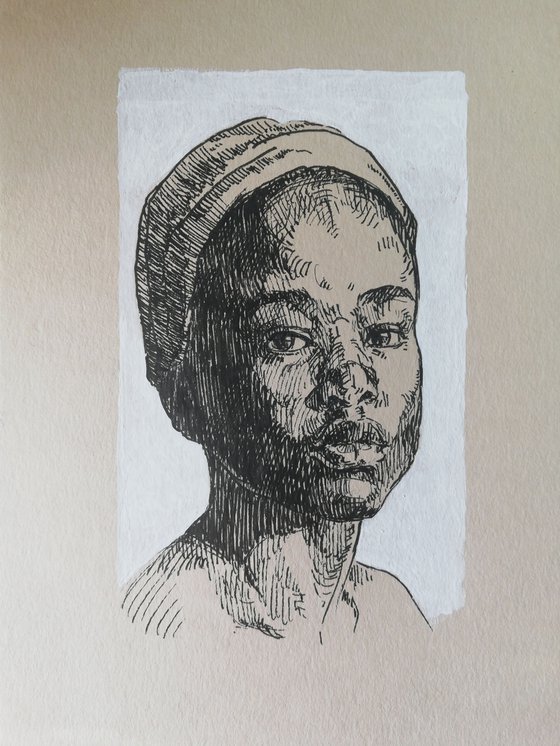 Black woman portrait. Black and white portrait drawing