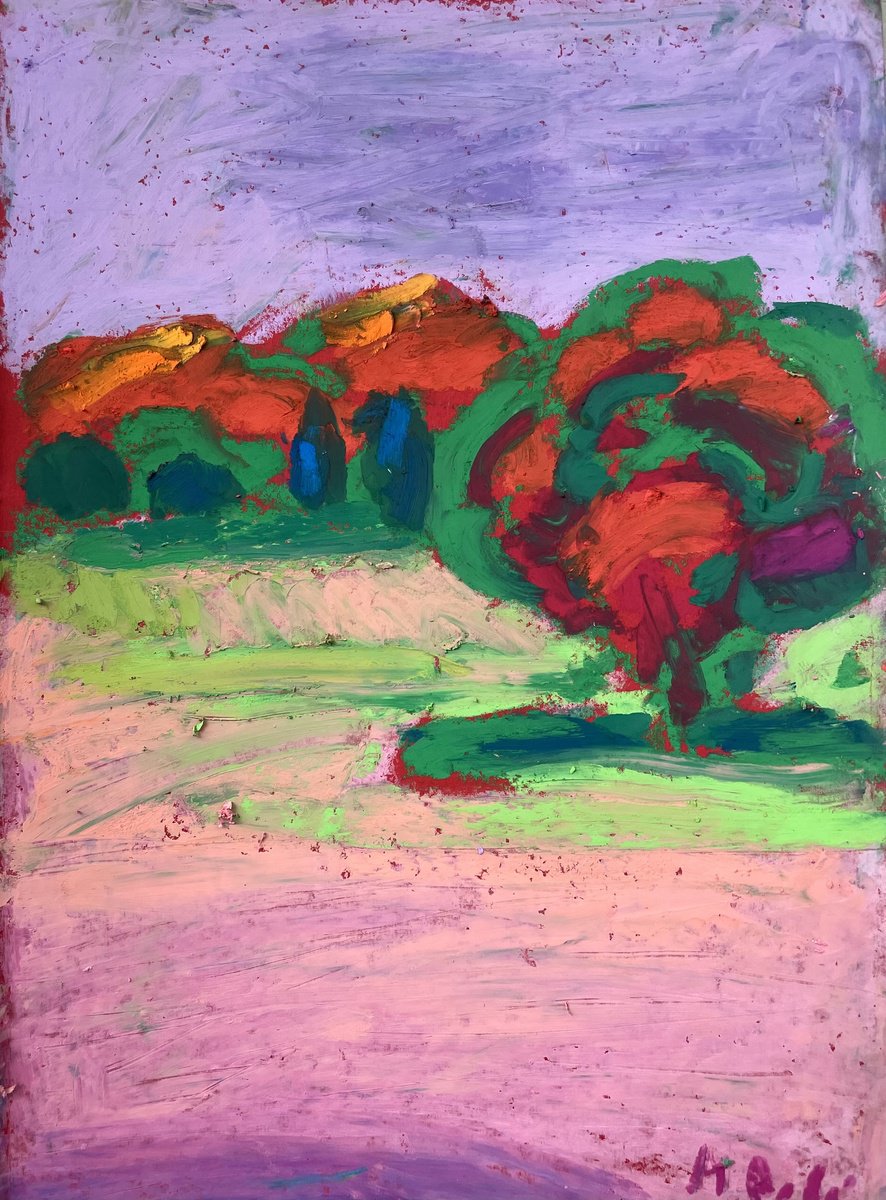 Expressive Landscape Pastel Drawing By Milica Radovic, 7 X 10", Thoughts Iv, Original Artwork