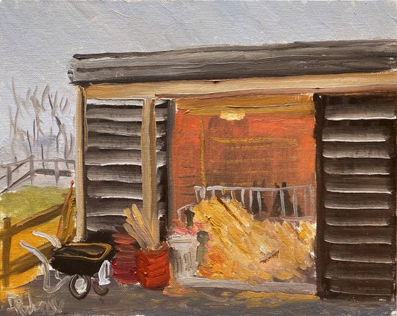Donkeys in the barn. Plein Air