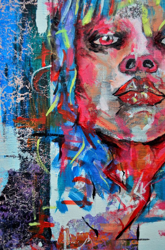 Red Kiss - Original Modern Portrait Art Painting on Canvas Ready To Hang