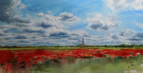 Red poppies field by Olga Drozdova