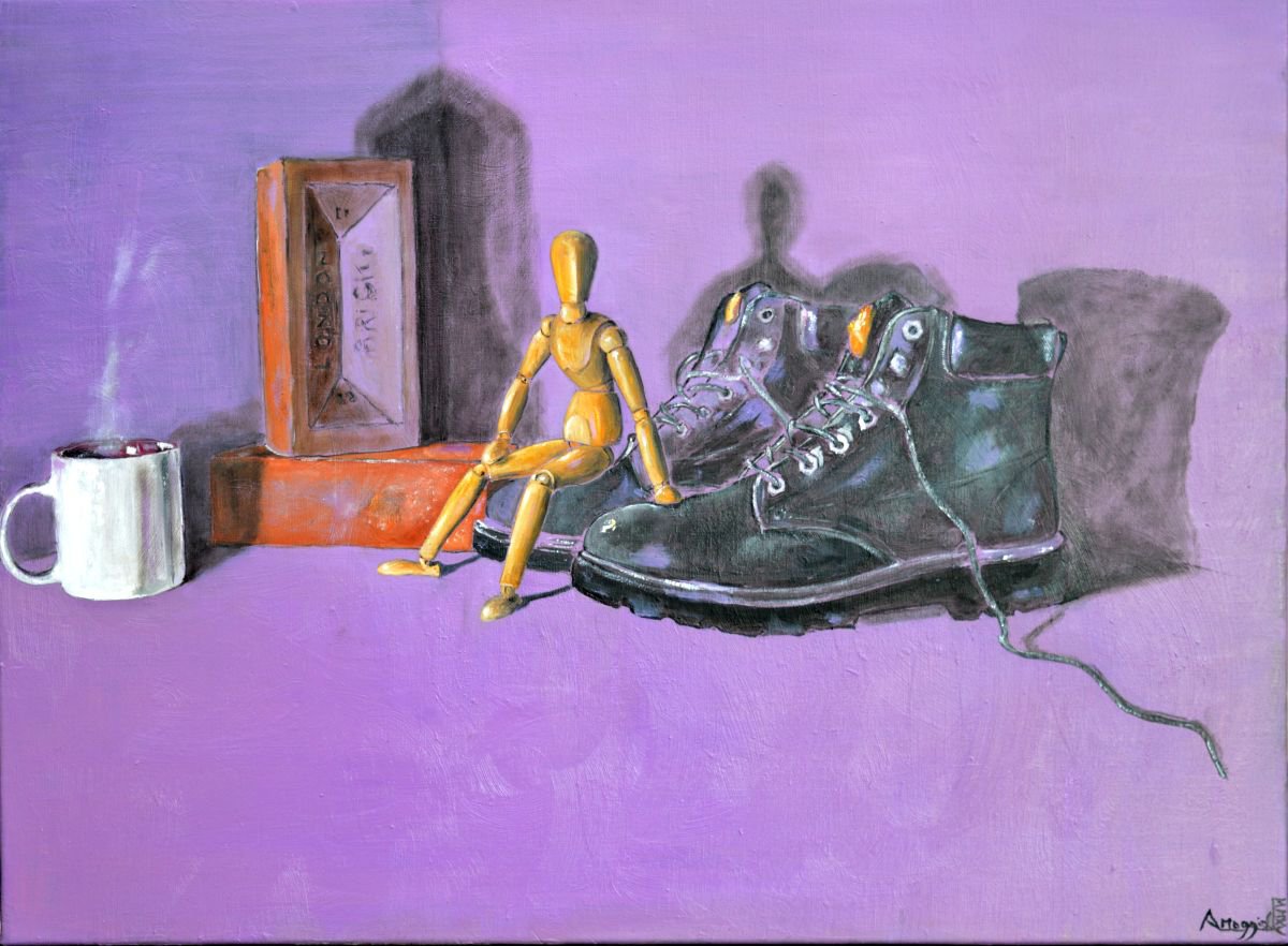 Surrealistic Still Life Oil Painting By Antonio Maggio Carluccio, 29 X 21, The Builder