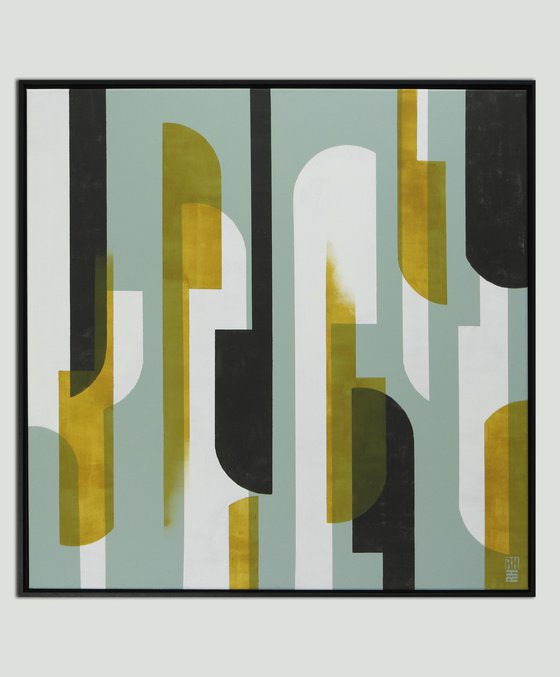 Square Abstract Painting - 105x105cm incl frame - Traffic Square Natural - Ronald Hunter 05M