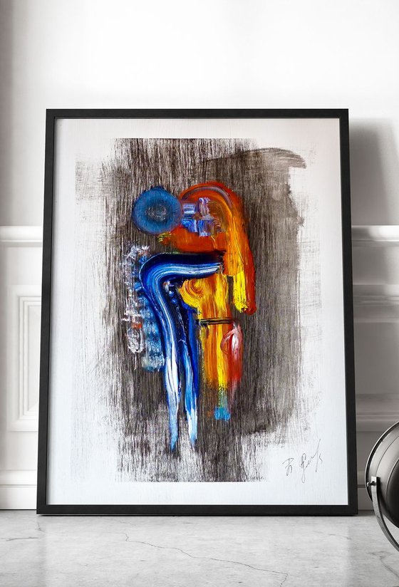 KISS. Abstract Original Painting On Unframed A3 Paper.