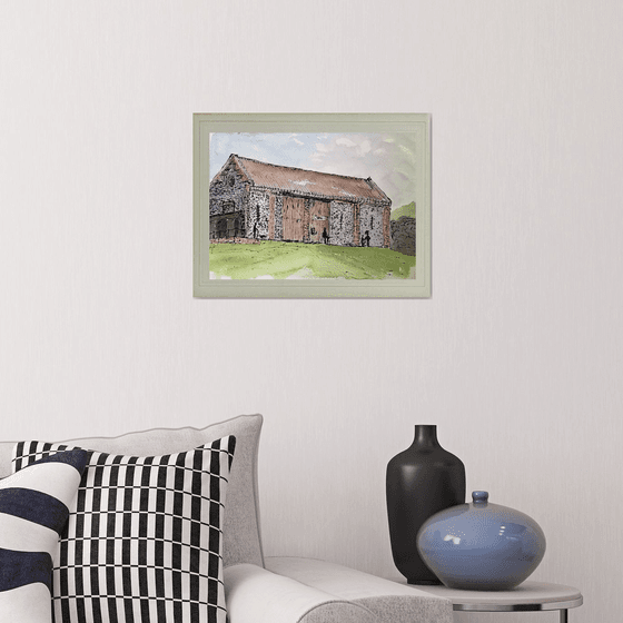 Old Flint Barn - Ink and Watercolour drawing