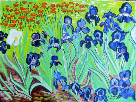 Replica - Irises inspired by Van Gogh. 18" x 24". 46 x 61 cm.