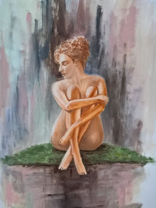 Nude Sitting on Green by MARJANSART