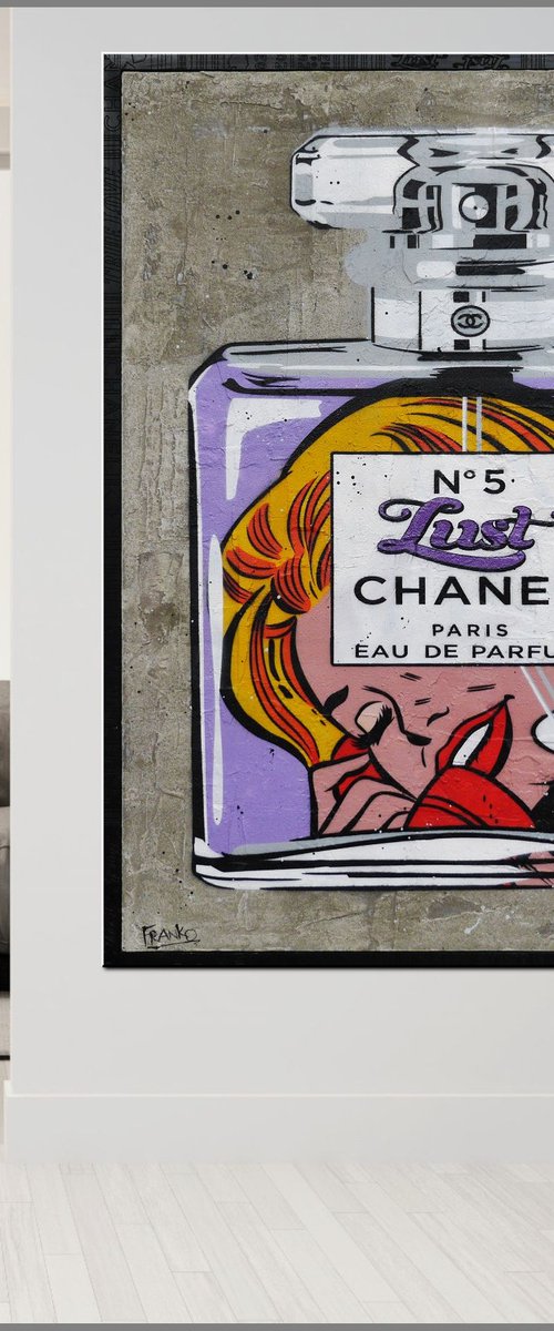 Chanel Lust No.5 120cm x 150cm Concrete Urban Pop Art With Etched Frame by Franko