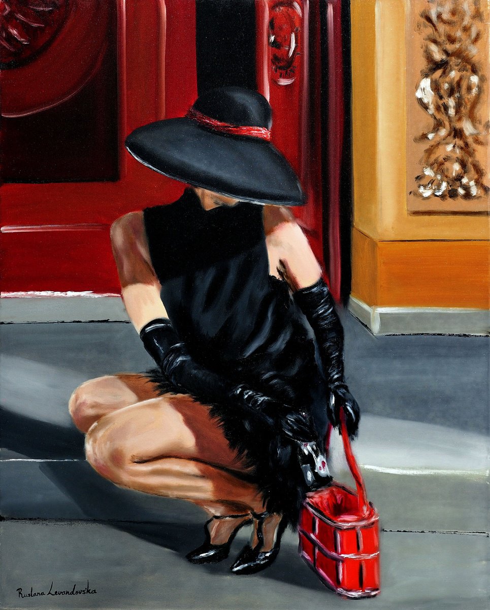 Impressionistic Portrait Oil Painting By Ruslana Levandovska, 24 X 30", Mystery In Black, Original Artwork