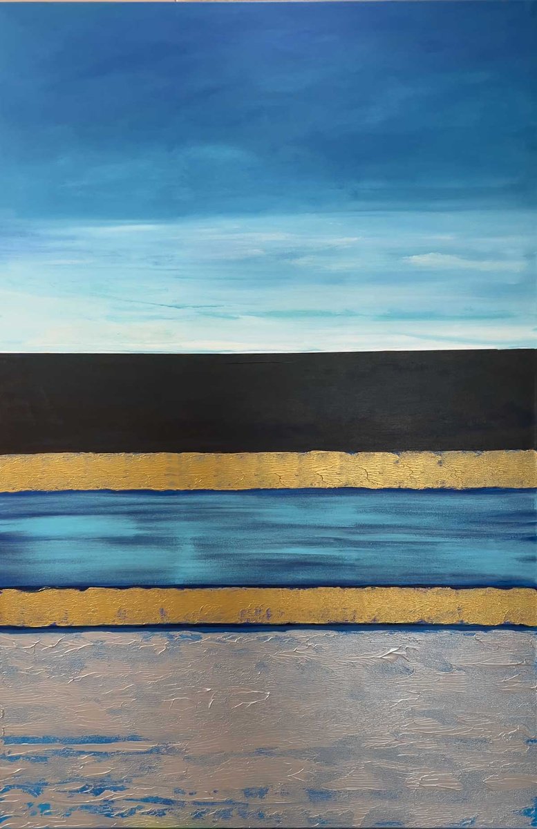 Abstract Landscape Acrylic Painting By Km Arts, 40 X 60", An Alternate Horizon, Original Artwork