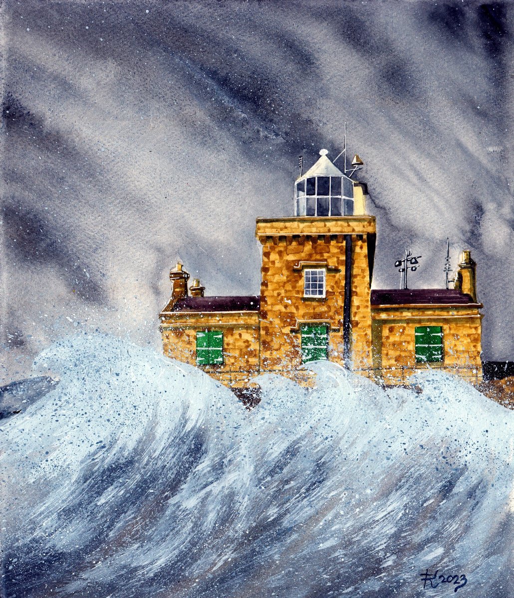 Illustrative Landscape Painting By Terri Smith, 14 X 16", Blacksod Lighthouse, Mayo, Original Artwork