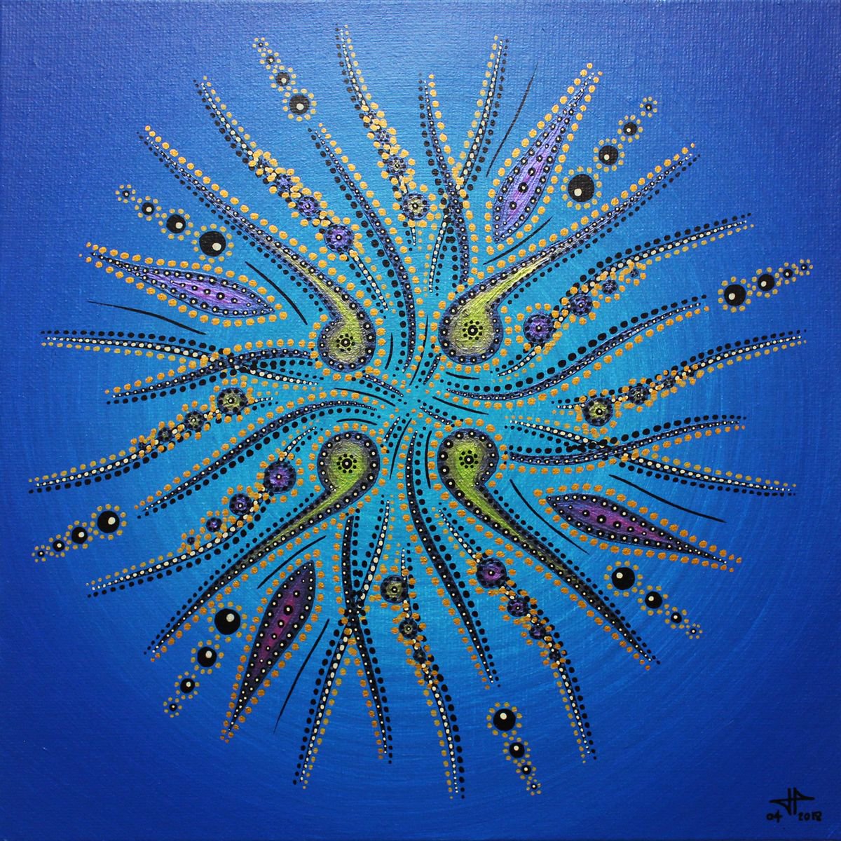 Geometric Abstract Acrylic Painting By Jonathan Pradillon, 10 X 10, Movement Of Blue Shapes, Original Artwork