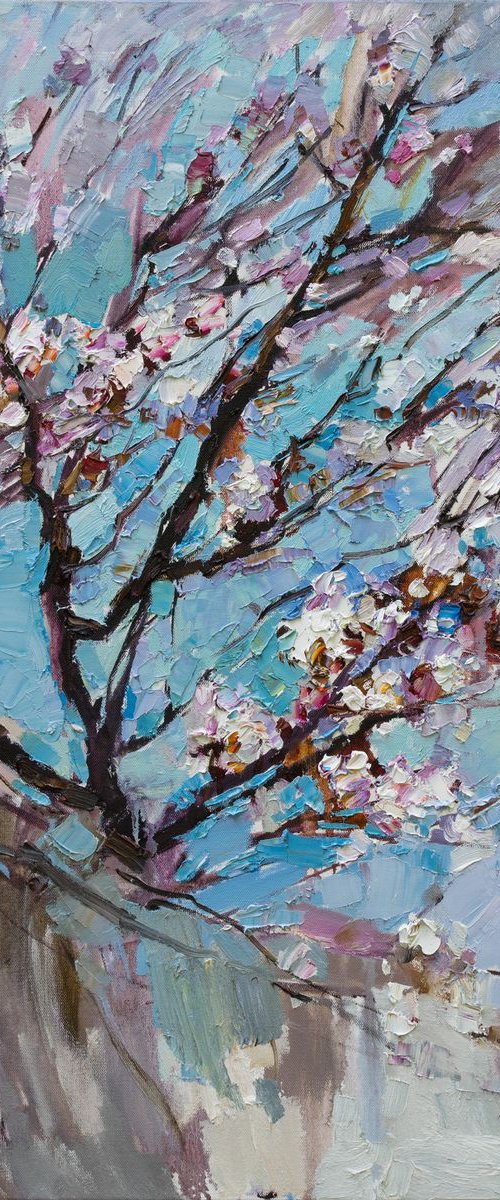 Flowering apricot tree Original oil painting FREE SHIPPING by Anastasiia Valiulina