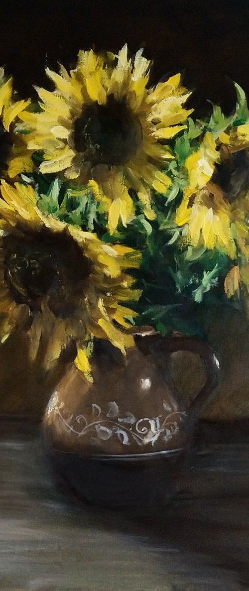 SUNFLOWER in a clay vase by Sebastian Beianu