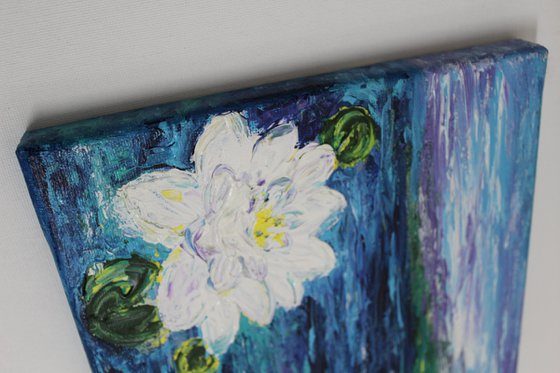 Pristine - Lily pond - floral painting - Claude Monet inspired impressionistic acrylic painting on canvas- water lily
