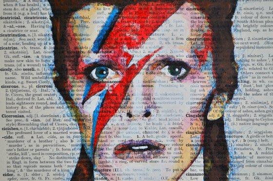 David Bowie - Ziggy Stardust - Collage Art on Large Real English Dictionary Vintage Book Page