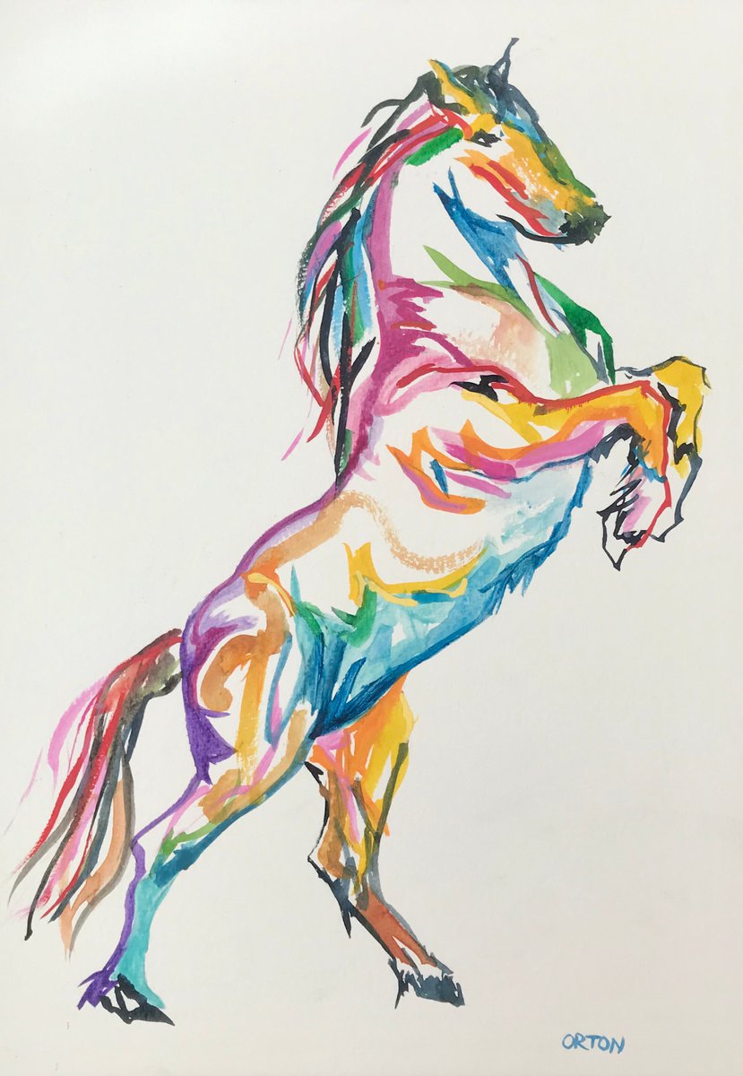Original Watercolour of Rearing Unicorn