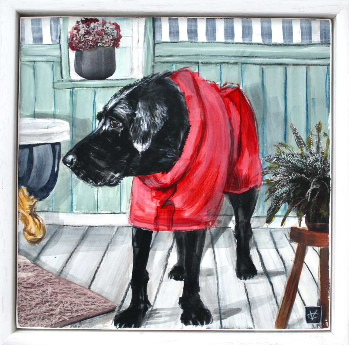 Animal Painting By Victoria Coleman, 9 X 9", Labrador Painting Called Bath Time, Original Artwork