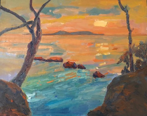 The breeze at dawn seascape oil painting by Padmaja Madhu