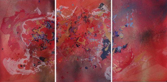 Set of 3 Fluid abstract original paintings on carton - 18J056