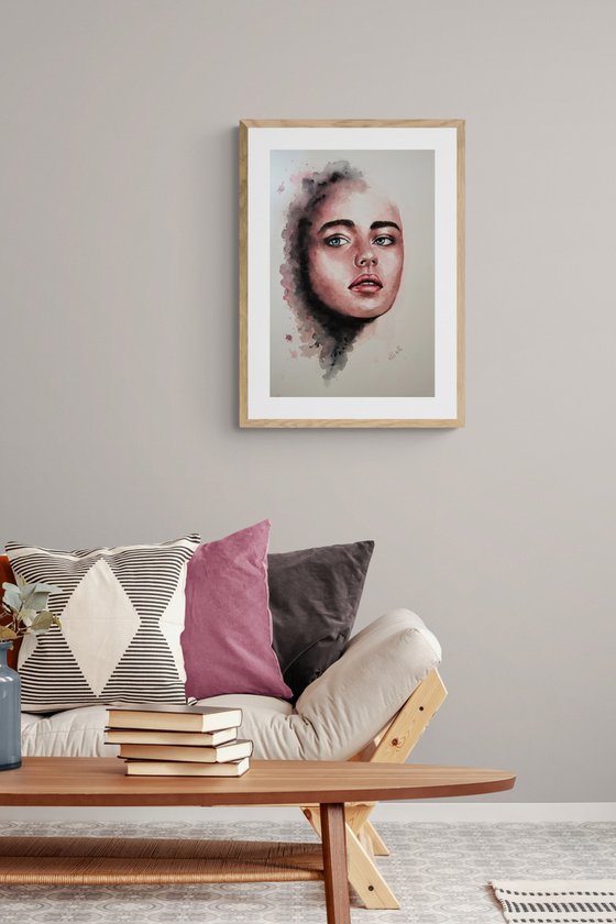 Modern wall art - original watercolor portrait