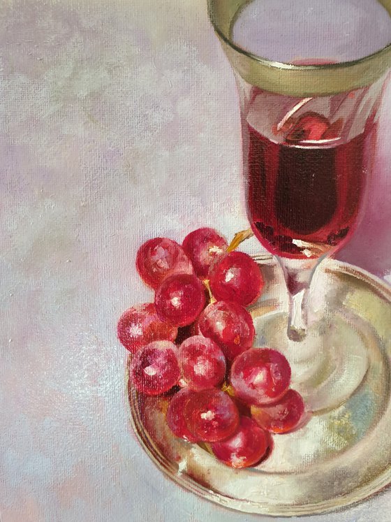 "Wine and grapes." still life summer grape liGHt original painting  GIFT (2020)