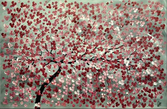 Romantic  acrylic abstract painting cherry blossoms nature painting framed canvas wall art