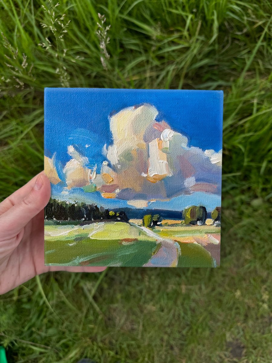 Impressionistic Landscape Oil Painting By Daria Zavadenko, 6 X 6, Path To The Sky, Original Artwork