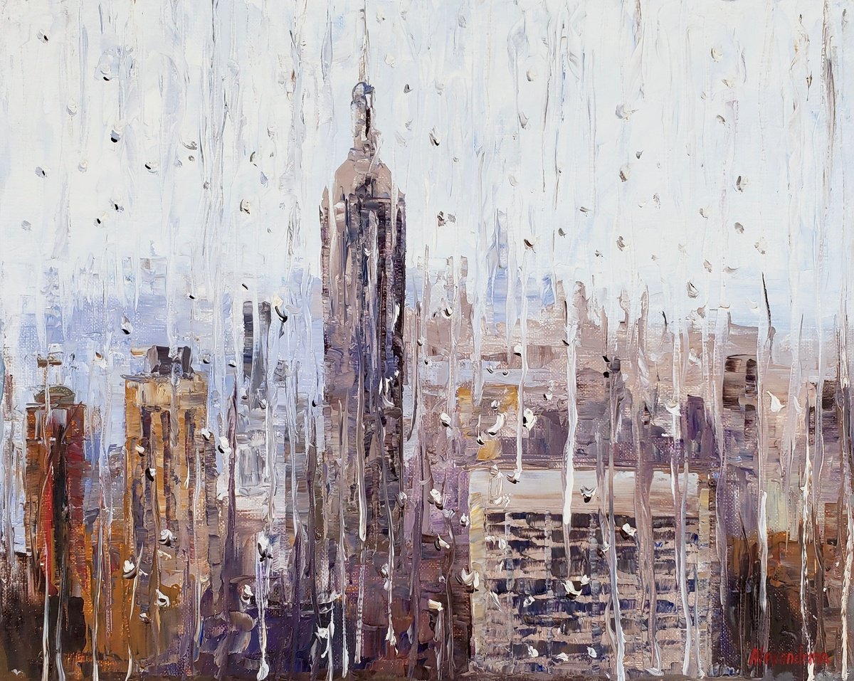 Impressionistic Cityscapes Oil Painting By Irina Alexandrina, 20 X 16, Rainy Day., Original Artwork