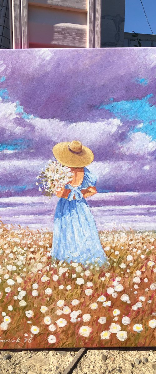 Woman in blue dress by Volodymyr Smoliak