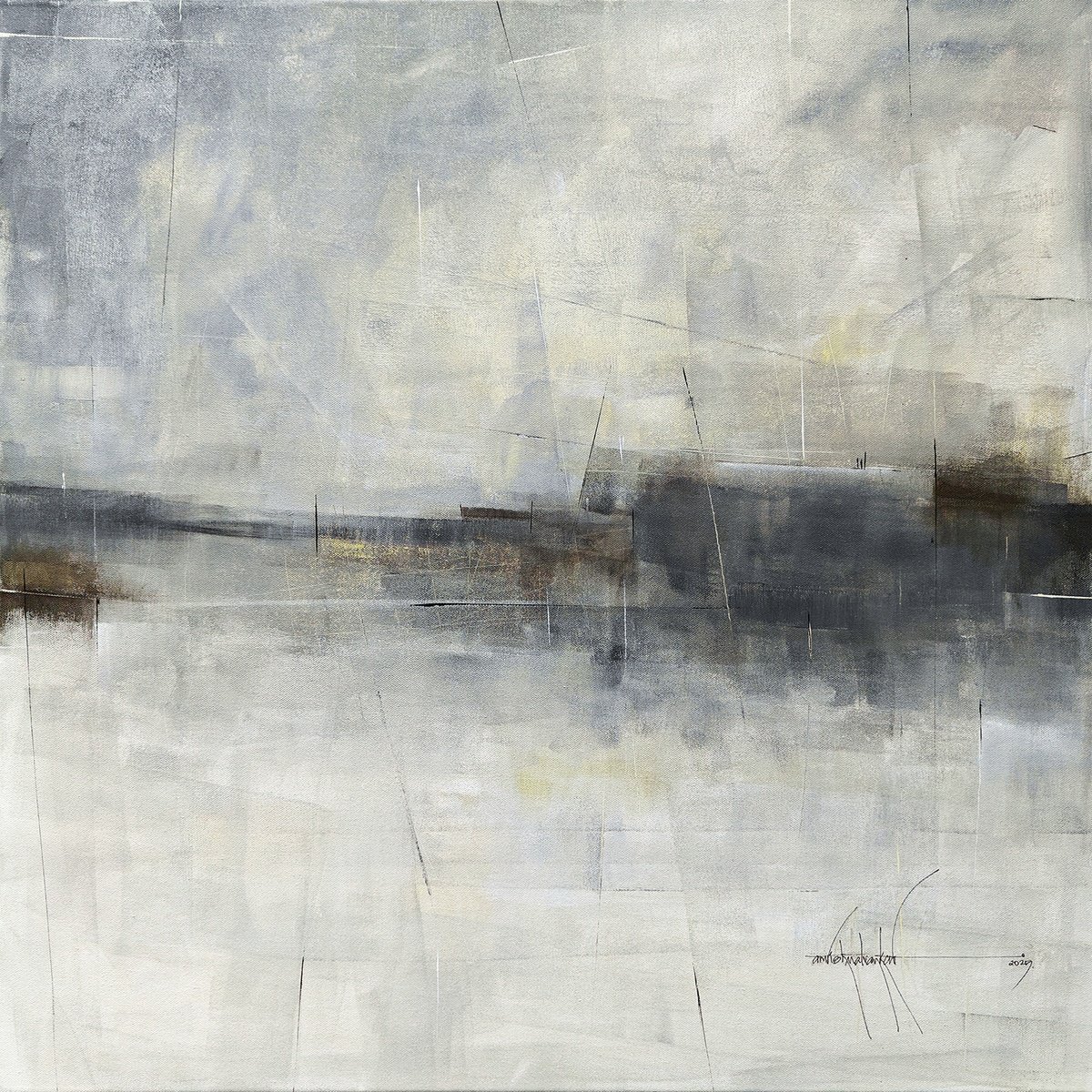 Abstract Landscape Acrylic Painting By Amrish Malvankar, 30 X 30, Luminous Silence, Original Artwork