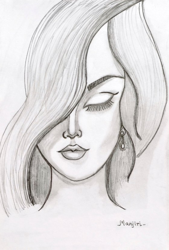 Shy Face Beauty drawing on paper