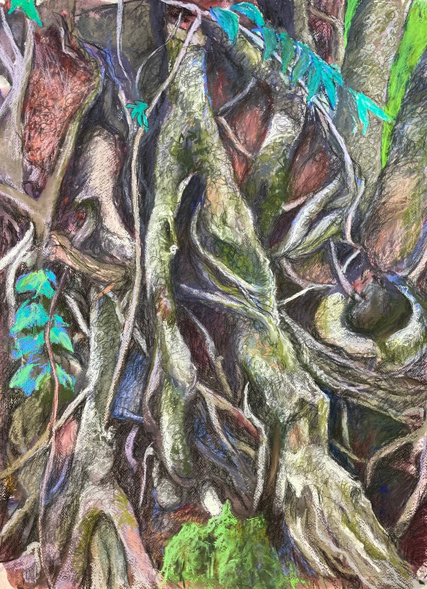 Impressionistic Botanical Pastel Drawing By John Cottee, 22 X 30, Roots, Original Artwork