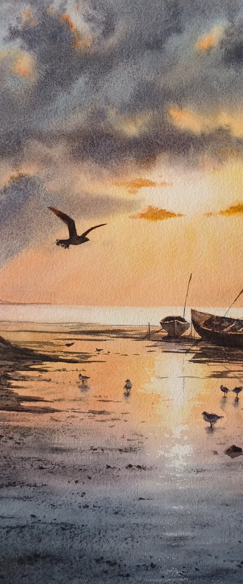Low Tide Glow by Olga Beliaeva Watercolour