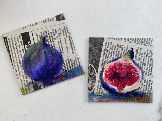 One and a half figs - gouache diptych