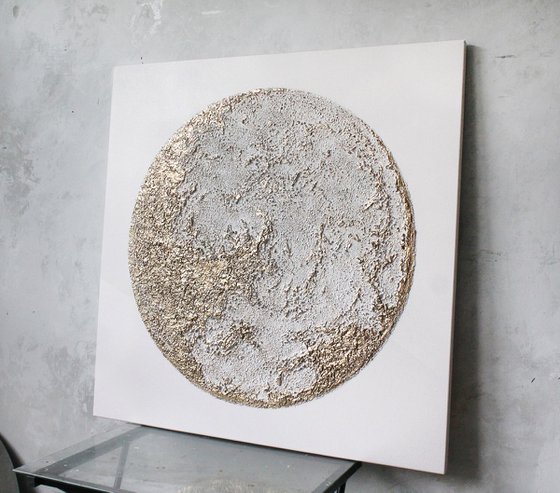 "White Moon" Moon textured gold art