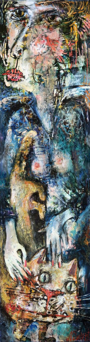 Expressive Portrait Oil Painting By Nikifor Swiristuhin, 16 X 59", Queen And King., Original Artwork