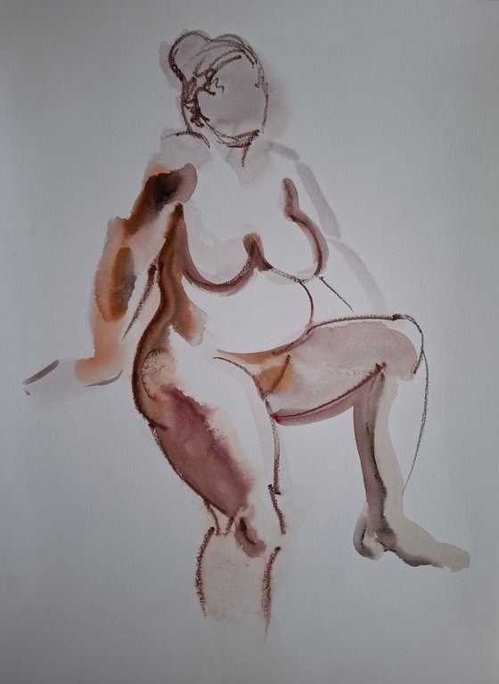 Watercolour "Sitting nude #2"