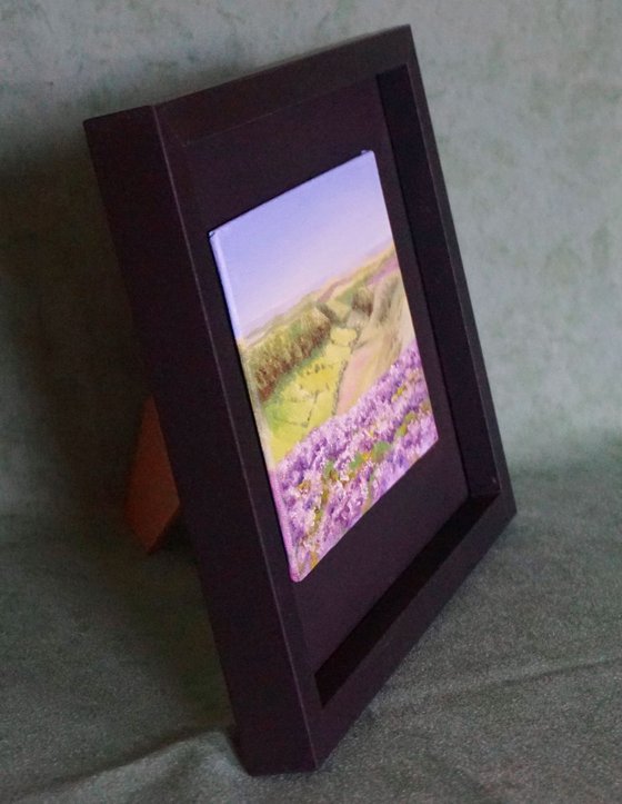 Miniature Hole of Horcum with Heather #5 Oil on Board 5x7 framed