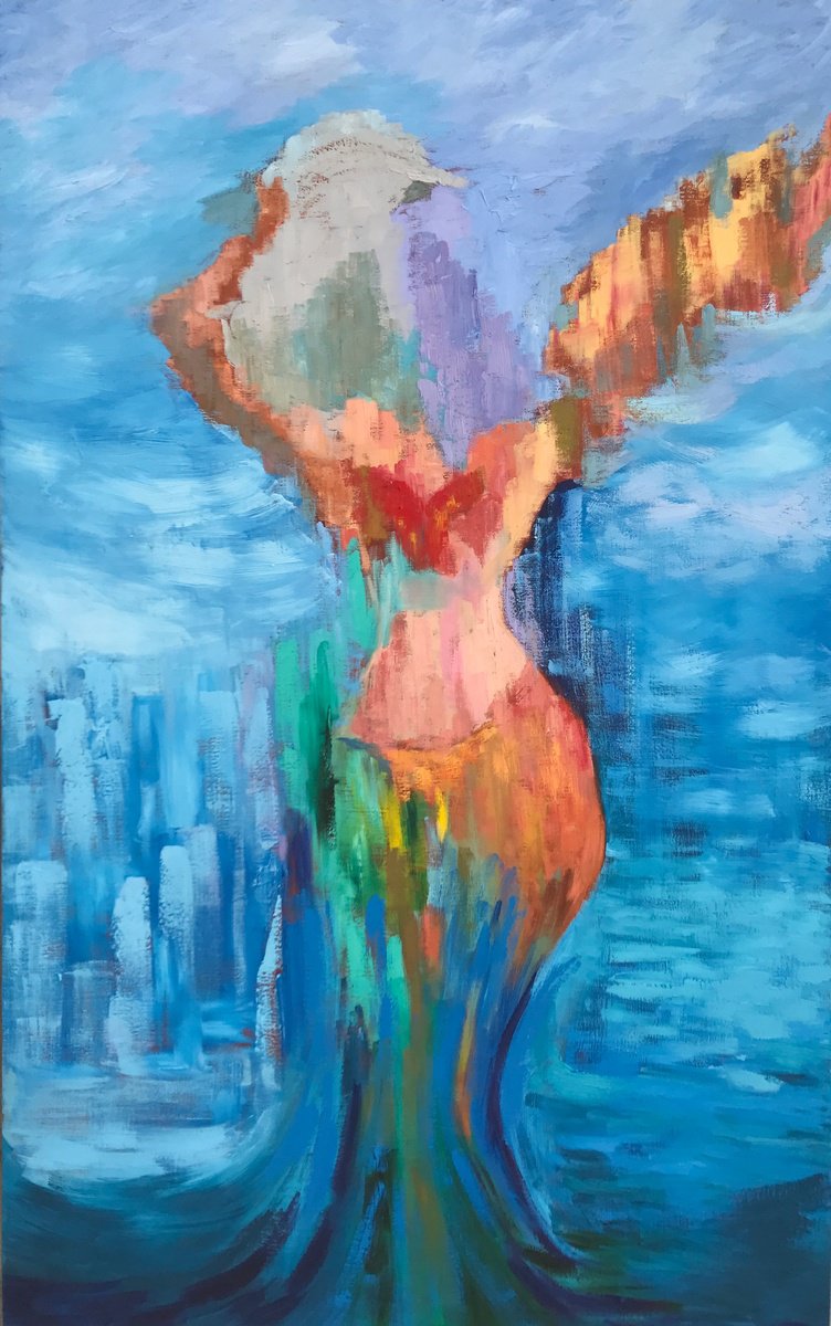 Surrealistic Portrait Oil Painting By Geeta Yerra, 37 X 59, Precious And Precarious 4, Original Artwork