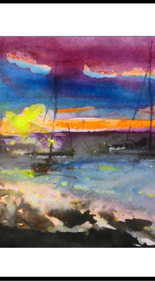 Sunset, watercolor painting 30x21 cm by Nastasia Chertkova