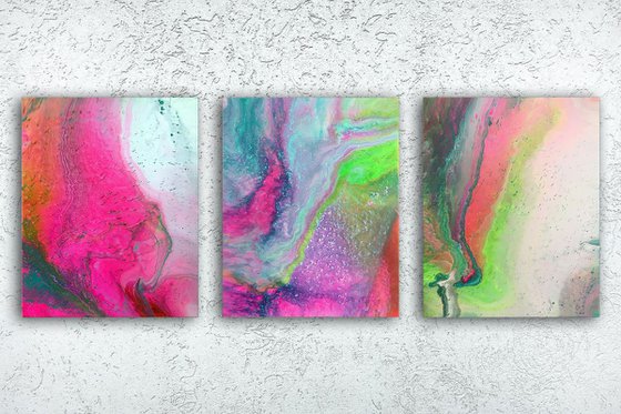 "Menage A Trois" - FREE USA SHIPPING - Original Triptych, Abstract PMS Acrylic Paintings Series - 48" x 20"